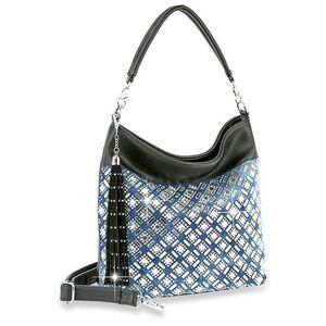 Women Retro Rhinestone Medium Size Canvas Shoulder Bag Hobo Crossbody Handbag